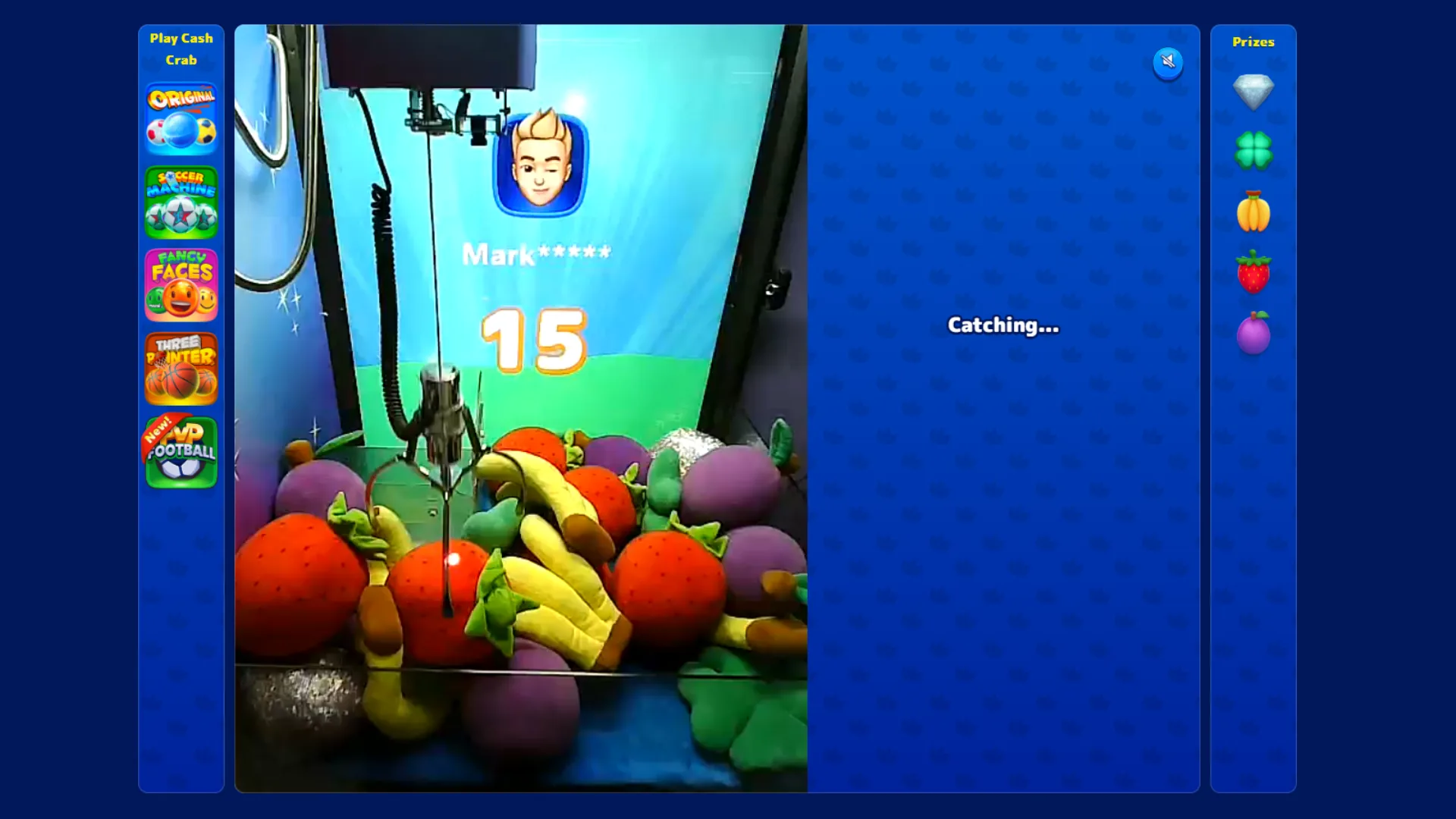 Real online claw machine game at a Bonus Crab casino — live claw catching plush prizes