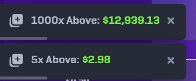 A real Rollbit Side Bet hit paying out on 1000x Above for $12,939.13